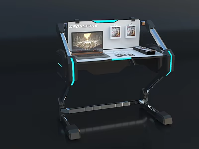 Modern Gaming Entertainment Desk With Built in Display Blue LED Lights And Controller Holder 3d model