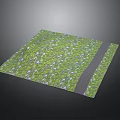 Green Square Surface With Grass Pattern White Flowers And Gray Stripe
