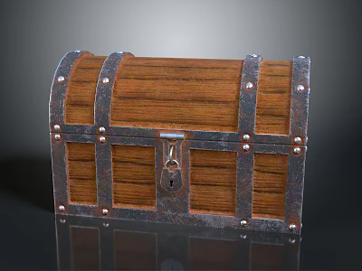 Vintage Wooden Treasure Chest With Metal Straps Lock And Rivets 3d model