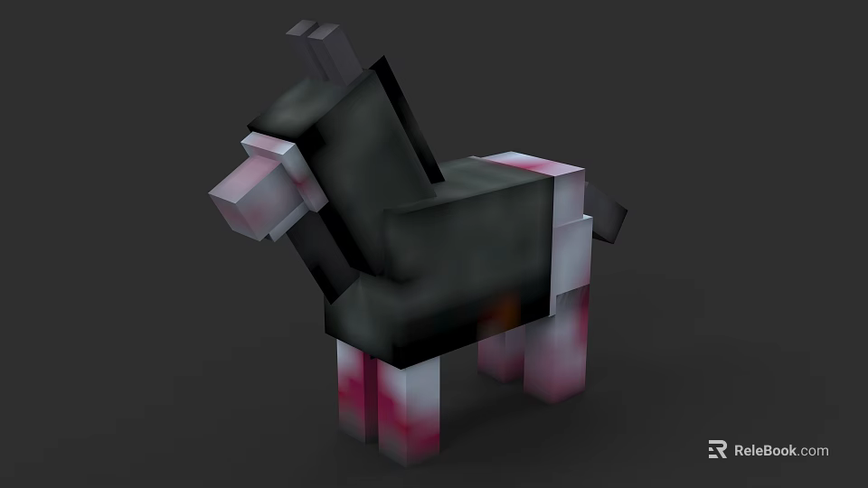 Pixelated Animal Character 3D Model With Black And Pink Colors 3d model 