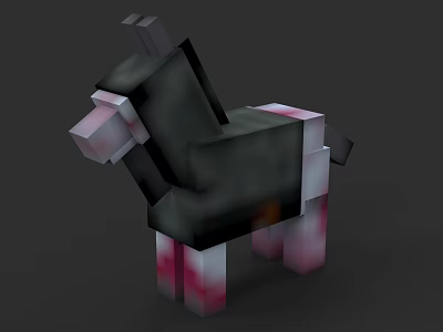 Pixelated Animal Character 3D Model With Black And Pink Colors 3d model