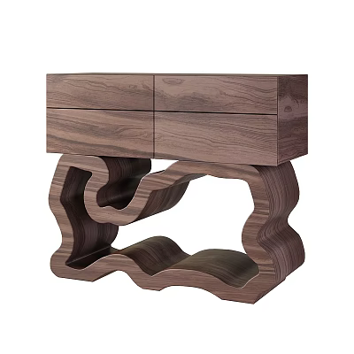 Modern Wooden Entryway Side Cabinet With Unique Curved Legs And Storage Drawers Design 3d model