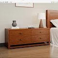 Solid Wood Bedroom Nightstand With Two Drawers Black Vase Table Lamp And Books