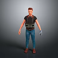 3D Rendered Character Model With Red Hair Black T Shirt Blue Jeans And Brown Shoes
