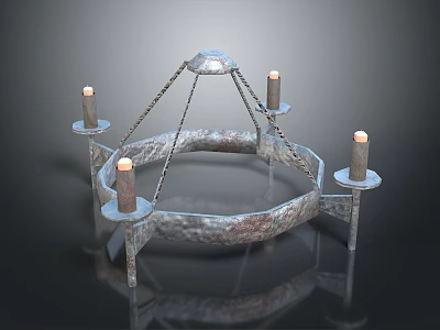 Vintage Metal Candelabra With Circular Design Chains And Lit Candles 3d model
