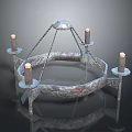 Vintage Metal Candelabra With Circular Design Chains And Lit Candles