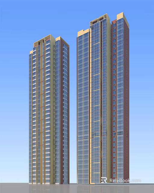 Modern High Rise Residential Building with Glass Windows and Contemporary Facade against Blue Sky 3d model 