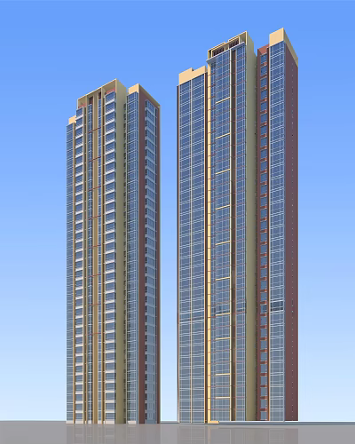 Modern High Rise Residential Building with Glass Windows and Contemporary Facade against Blue Sky 3d model