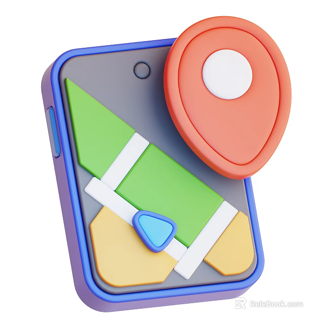 Navigation Guide on Mobile Phone with Map Interface and Red Location Pin 3d model