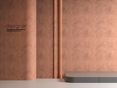 Modern Designer Brown Wall Panel With Vertical Strips And Minimalist Bench 3d model