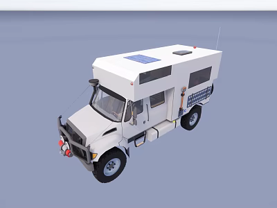 White Camper Van Exterior Design With Roof Solar Panel And Storage Compartments 3d model