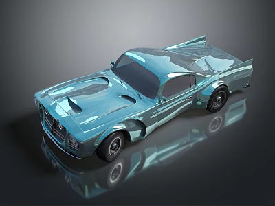 Blue Vintage Sports Car With Sleek Body Design And Shiny Reflective Finish 3d model