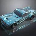 Blue Vintage Sports Car With Sleek Body Design And Shiny Reflective Finish