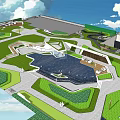 Scenic Residential Landscape Design With Central Water Pool Lush Grass Areas And Winding Walkways