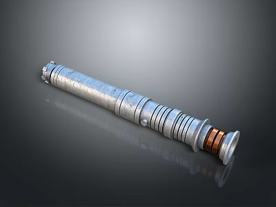 Futuristic Weapon Design Silver Metallic Cylindrical Structure With Copper Accent Rings And Mechanical Details 3d model