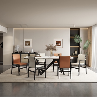 Modern Dining Room Living Room Dining Table and Chair Combination 3d model