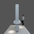 Modern AI Smart City Digital Life Display Island With Curved Screen And Person Viewing