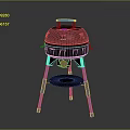 Portable Black Barbecue Grill With Blue Handles Stable Stand And Lower Tray
