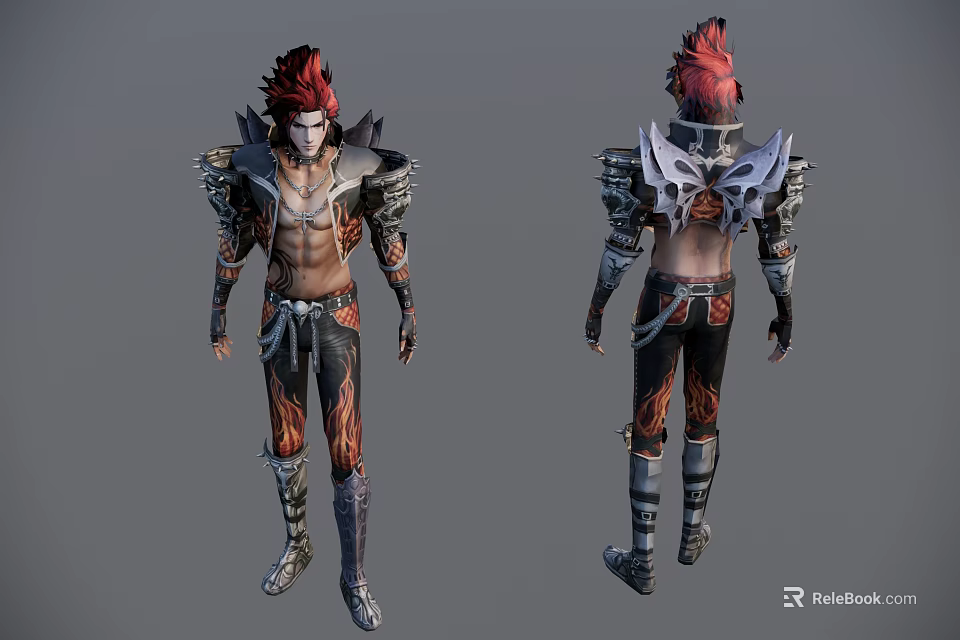 Man With Red Hair In Detailed Armor Front And Back View 3D Character Design 3d model 
