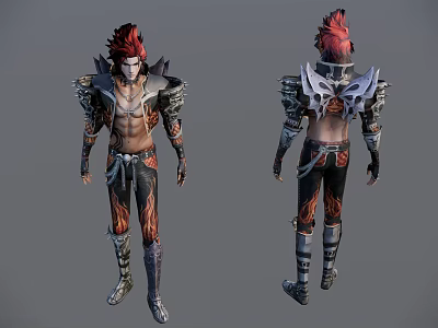 Man With Red Hair In Detailed Armor Front And Back View 3D Character Design 3d model