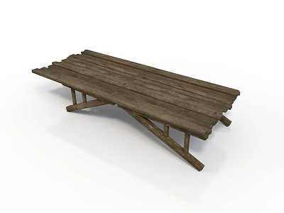 Rustic Wooden Long Table With Plank Top And Crossed Legs Design For Rustic Home Decor 3d model