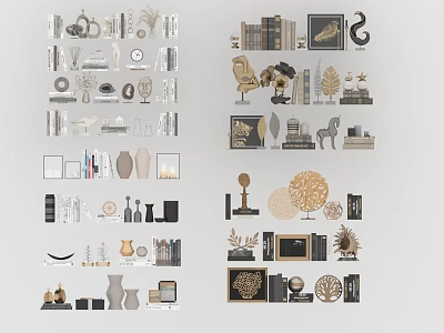 Stylish Modern Decorative Ornament Sets With Sculptures Vases Frames And Ceramic Figurines 3d model