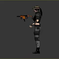 3D Tactical Female Character Wearing Goggles Black Jacket Red Tie Camouflage Pants and Arm Tattoos