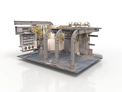 Rusty Industrial Metal Structure With Exposed Pipes Climbing Vines And Platform 3d model