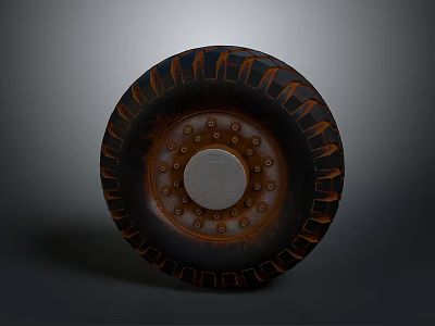 Car Tire With Rustic Metal Hub And Deep Tread Design For Vehicles 3d model