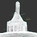 Ancient Ruined Stone Brick Fireplace Structure With Tall Chimney In Grassland
