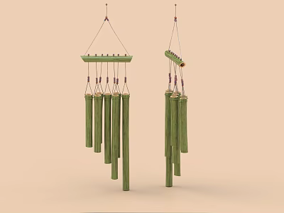Green Bamboo Wind Chime Decorative Ornament Set With Multiple Hanging Tubes For Home Decoration 3d model