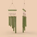 Green Bamboo Wind Chime Decorative Ornament Set With Multiple Hanging Tubes For Home Decoration