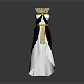 Egyptian Inspired Long Dress With White Black Fabric And Gold Decorative Belt Necklace