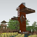 Wooden Pergola Observation Deck With Multi Level Platforms And Surrounding Palm Trees 3d model