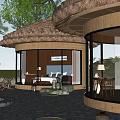 Circular Boutique Villa With Thatched Roof Wooden Structure Large Glass Windows Natural Surroundings Outdoor Pool