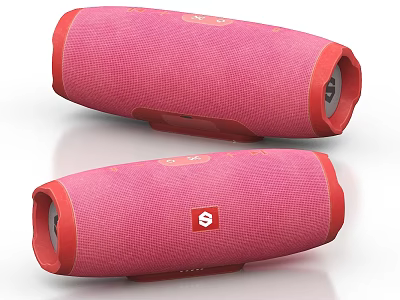 Pink And Red Wireless Portable Speakers With Brand Logo And Stereo Sound 3d model