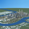 Aerial View Urban Planning With River Skyscrapers Green Spaces And Bridges