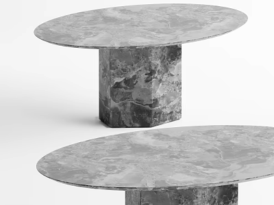 Two Piece Marble Dining Table Set With Round Tabletop And Sturdy Pedestal Base 3d model