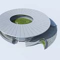 Circular Modern Architectural Design Featuring Glass Curtain Walls Curved Roof And Steps 3d model
