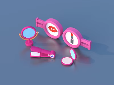 Pink Beauty Tools Collection Including Mirror Lipstick Curler And Compact 3d model