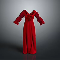 Elegant Red Long Dress With Ruffled Collar And Long Sleeves Design