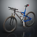 Blue And Black Mountain Bike With Red Saddle And Sturdy Frame Design