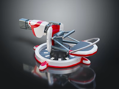 Red And White Mechanical Device With Circular Base Ring Structure Arm And Support Feet 3d model