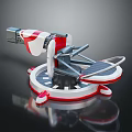 Red And White Mechanical Device With Circular Base Ring Structure Arm And Support Feet 3d model
