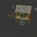 Wooden Mobile Vendor Cart With Canvas Awning Hanging Lanterns And Wheels