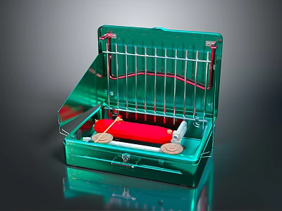 Green Kitchen Appliance Featuring Red Roller And Metal Grid For Dough Pressing 3d model