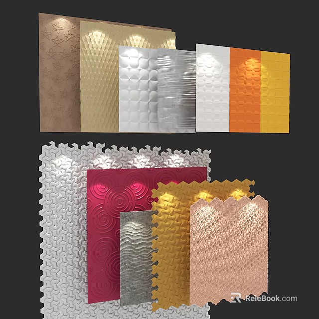 Modern Decorative Textured Background Wall With Various Colors And Patterned Designs 3d model
