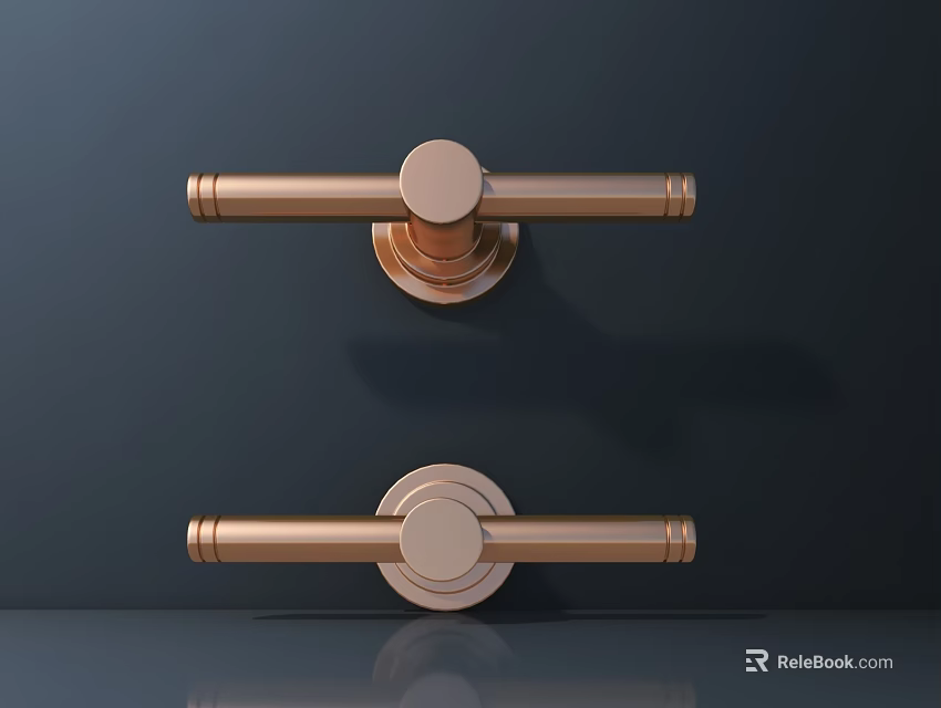 Two Golden Metal Handles With Modern Design On Dark Background 3d model