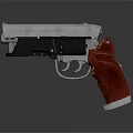 Modern Silver Metal Pistol With Red Grip And Shiny Surface Design