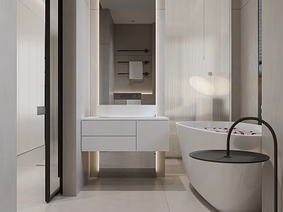 Modern Bathroom Interior With Freestanding Bathtub White Vanity And Large Mirror 3d model